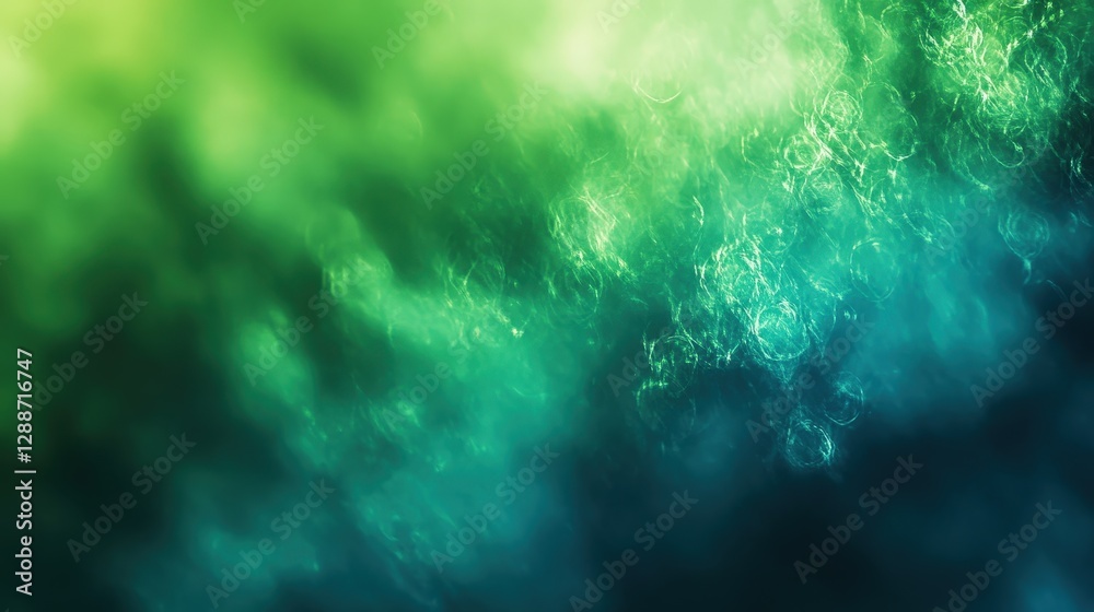 Fototapeta premium Close-up of a textured, vibrantly colored abstract scene with dynamic swirls in lush greens, deep blues, and stark blacks, creating an intriguingly blurred effect