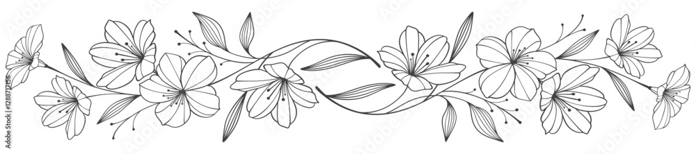 Line art floral botanical on transparent background vector. floral, flowers, leaves, foliage, branches in hand drawn. Floral element design