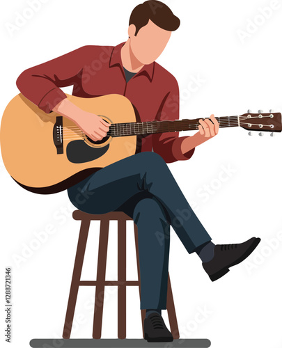 Man playing acoustic guitar in flat design vector art illustration