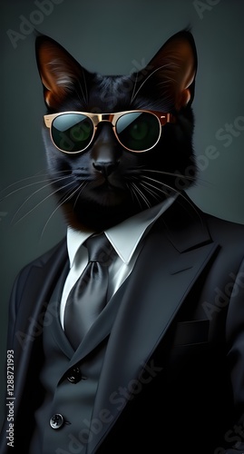 Wallpaper Mural A cat wearing a suit. Black cat wearing a suit. Wearing sunglasses Torontodigital.ca