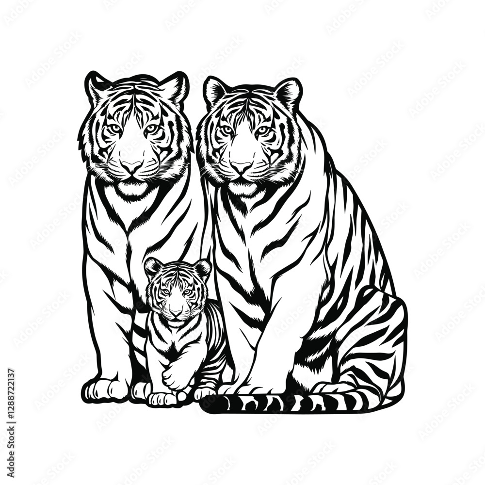 Naklejka premium Tiger Set Silhouette With white background