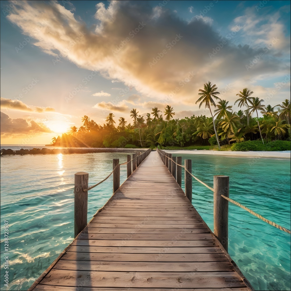 Fototapeta premium Tropical Paradise – Stunning Sunset Over a White Sand Beach
