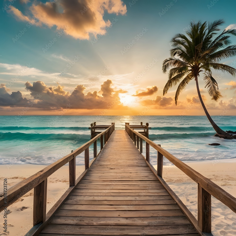 Fototapeta premium Tropical Paradise – Stunning Sunset Over a White Sand Beach