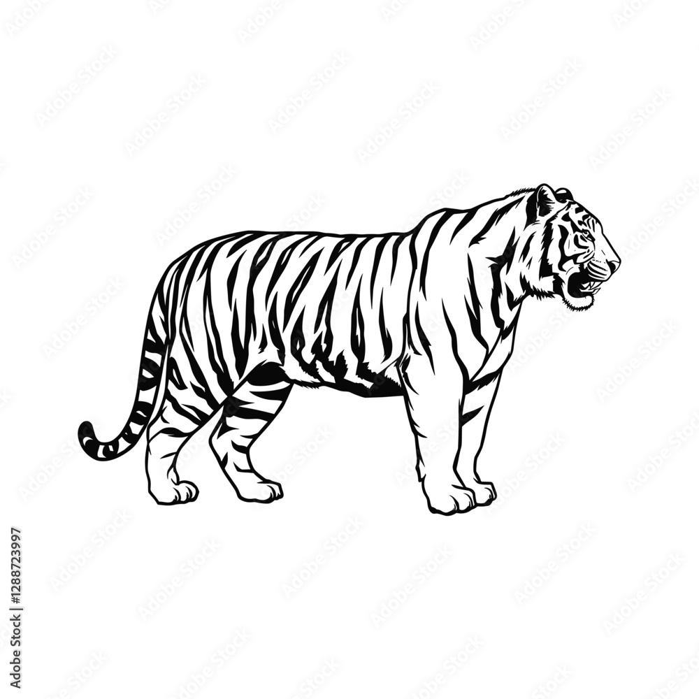 Naklejka premium Tiger Silhouette With white background