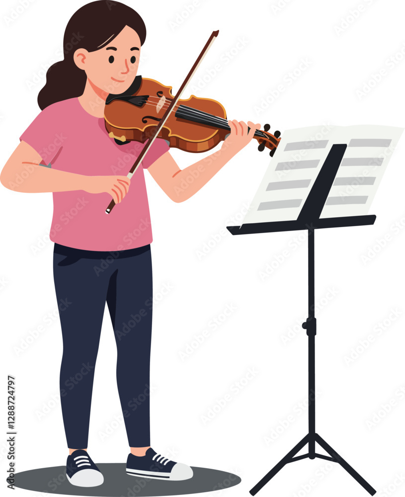 Young girl playing violin in minimal style vector illustration Young girl playing violin in minimal style vector illustration