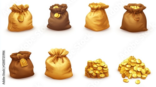 A set of icons for games. Bags of gold. Isolated on a white background