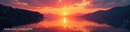 Sunset colors glistening on the lake's surface, sunset, light, peaceful