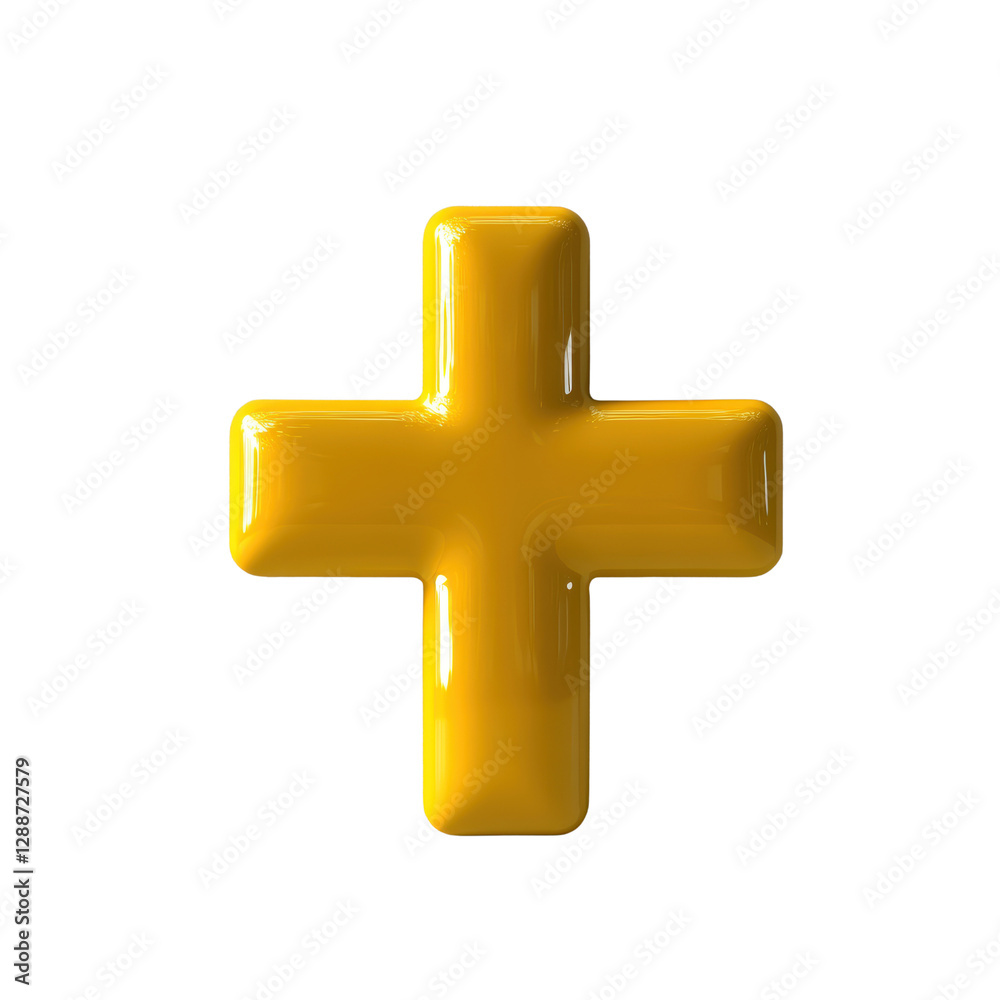 Fototapeta premium Yellow cross symbol on a solid black background for use in design or traffic signage isolated on transparent background.