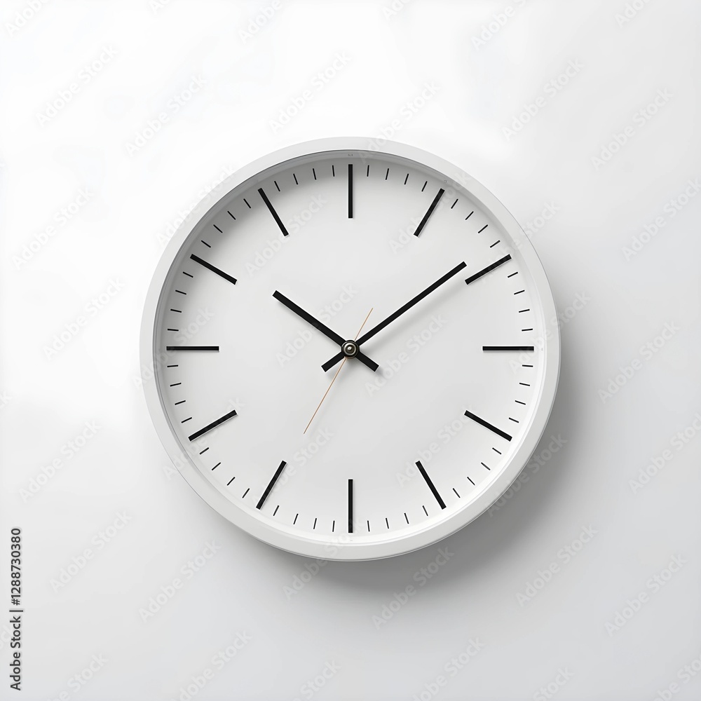 Minimalist white wall clock on a white background. Minimalist white wall clock on a white background.