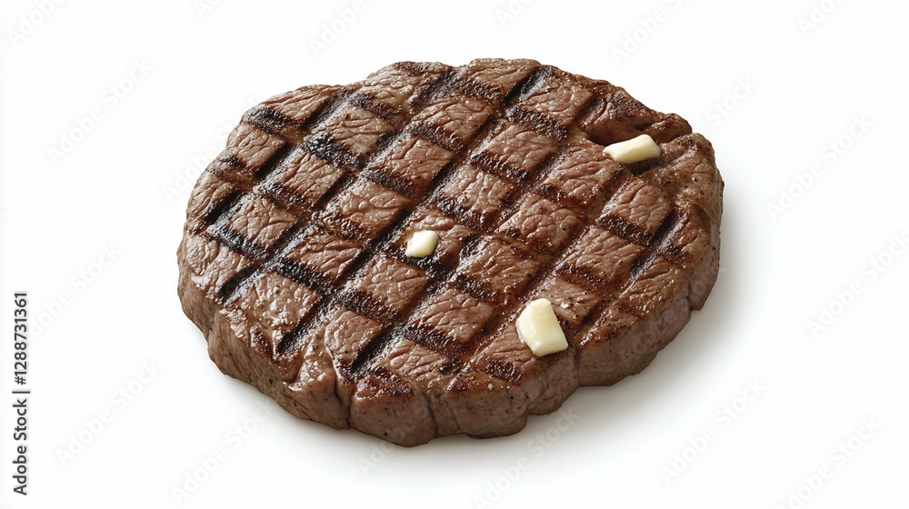 Grilled steak, butter, white background, studio shot, food menu Grilled steak, butter, white background, studio shot, food menu