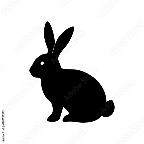 Black side silhouette of a rabbit isolated on white background.