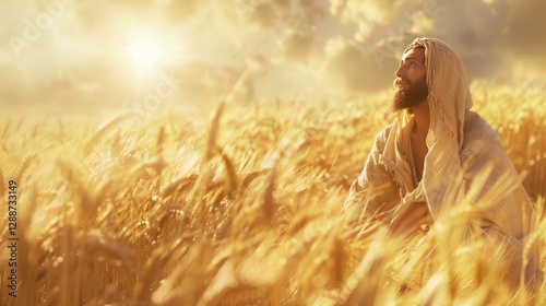 Jesus in the wheat field biblical image