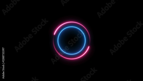 Abstract neon circle frame illustration.  Glowing neon circle background.