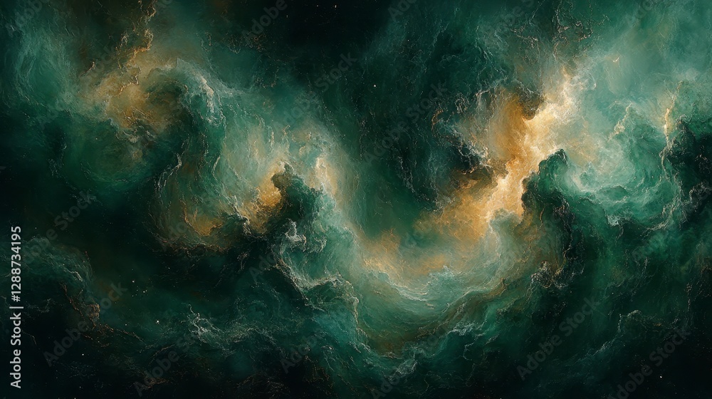 Dark Green and Gold Hues Form Wispy Cloud Structures in Space Dark Green and Gold Hues Form Wispy Cloud Structures in Space