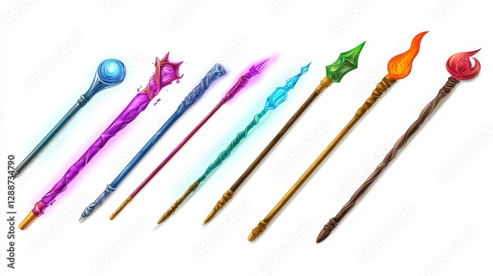 A set of icons for games. The wands. Isolated on a white background A set of icons for games. The wands. Isolated on a white background