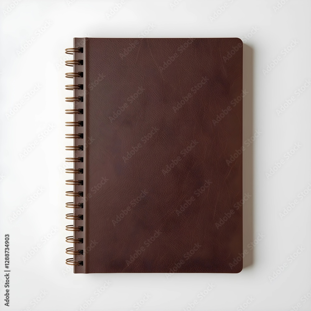 Spiral-bound notebook with a brown cover on a white background. Spiral-bound notebook with a brown cover on a white background.