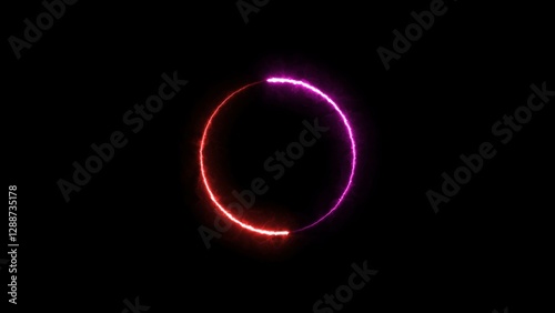 Abstract neon circle frame illustration.  Glowing neon circle background.