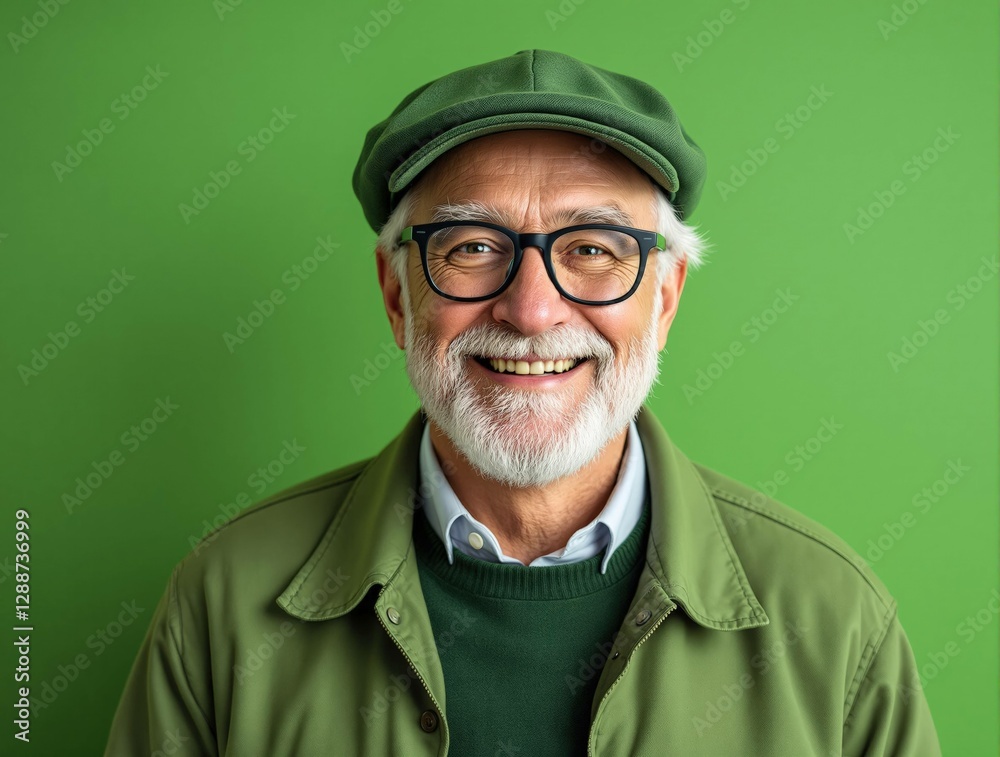 Fototapeta premium Portrait studio d’un homme seniorsur fond coloré vert