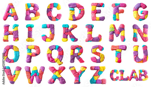 Alphabet coloré en pâte à modeler sur fond transparent