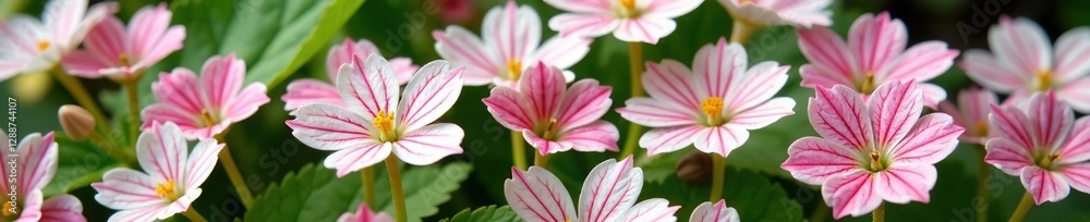 White and pink striped leaves with flowers on Tiarella Candy Stripe, petioles, leaves, plants White and pink striped leaves with flowers on Tiarella Candy Stripe, petioles, leaves, plants