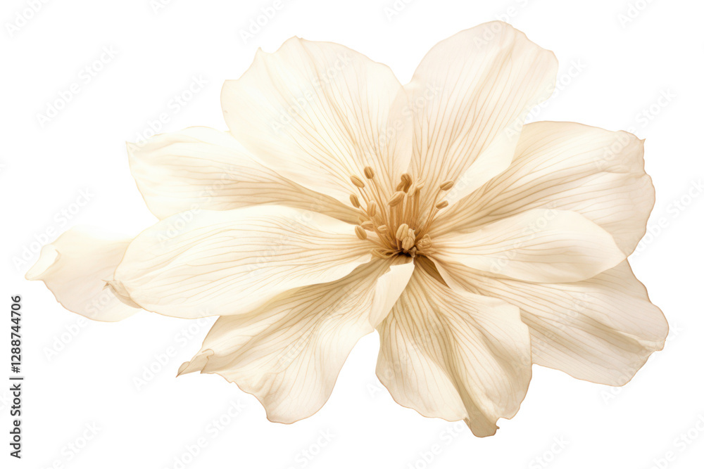 Fototapeta premium Single Vernicia fordii flower with intricate petal details and subtle shading isolated on white background