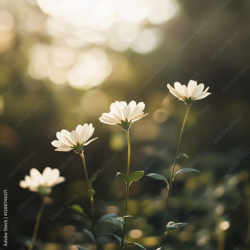 Delicate spring flowers blooming in soft sunlight Delicate spring flowers blooming in soft sunlight