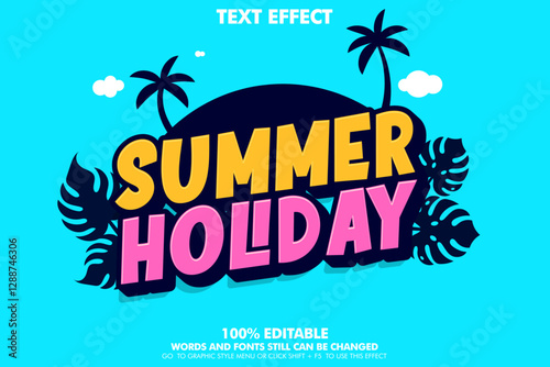 editable text effect of summer holiday with simple illustration