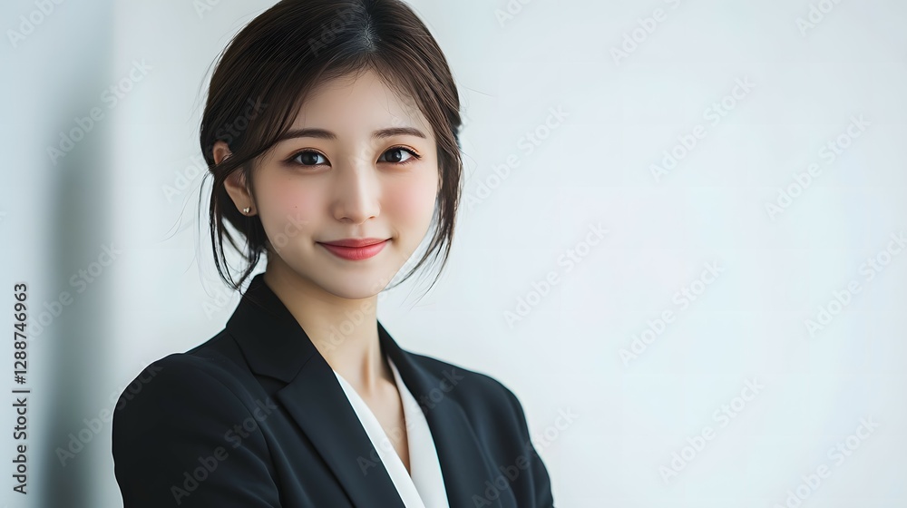 A young businesswoman stands in the office, smiling at the camera against a white background. The full-body shot is captured in natural light A young businesswoman stands in the office, smiling at the camera against a white background. The full-body shot is captured in natural light