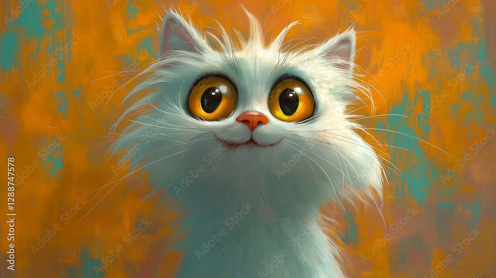 Naklejka premium Cute white kitten. Illustration On The Theme Of Pets, Joy And Cartoons. Generative AI 