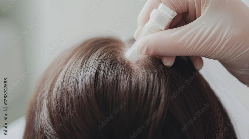 Fototapeta premium Hair restoration procedure in a clean, modern office. Featuring rejuvenation and regrowth techniques