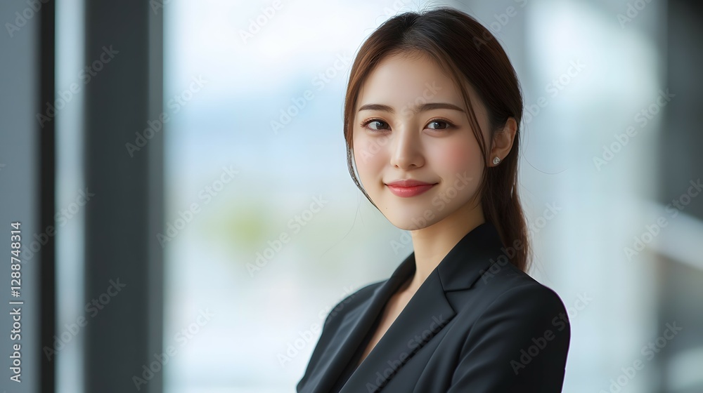 A young businesswoman stands in the office, smiling at the camera against a white background. The full-body shot is captured in natural light A young businesswoman stands in the office, smiling at the camera against a white background. The full-body shot is captured in natural light