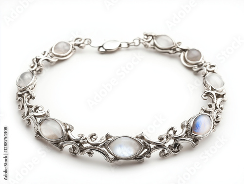 Wallpaper Mural Silver Moonstone Bracelet Elegant Jewelry Isolated on White Background Torontodigital.ca