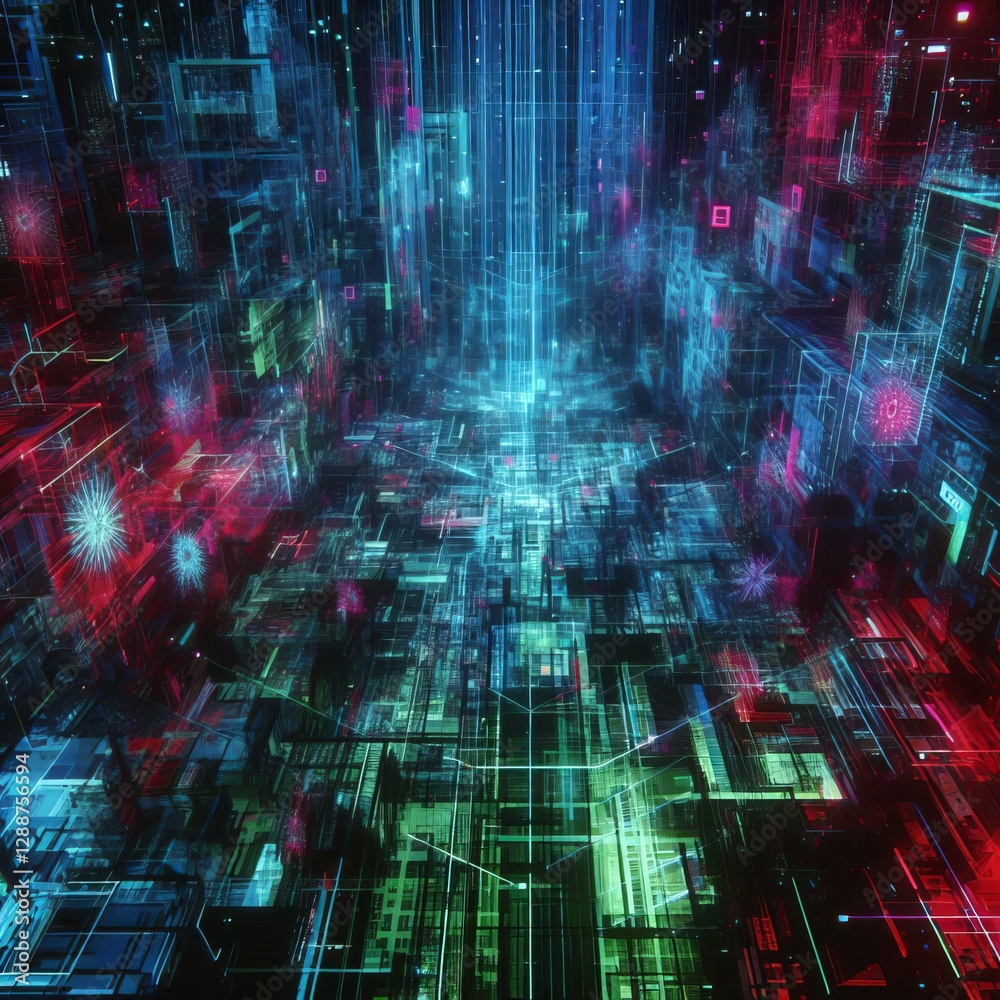 Fototapeta premium Cyberpunk Glitch Network Decay
