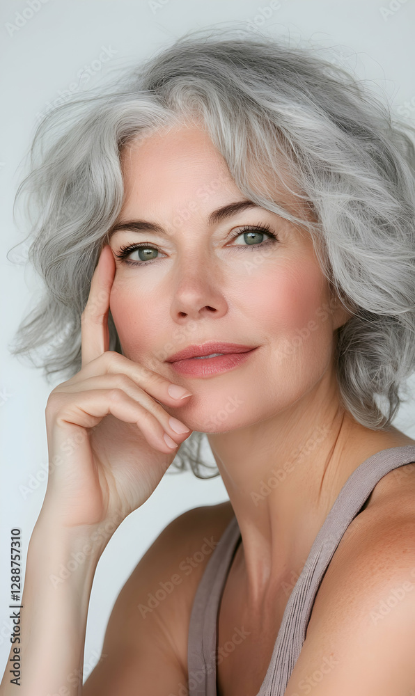 Elegant portrait of a mature woman with silver hair, exuding confidence and poise Elegant portrait of a mature woman with silver hair, exuding confidence and poise