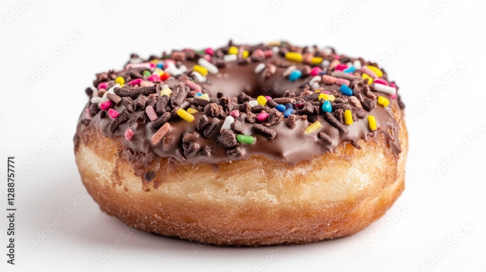 Indulging in a fluffy fresh chocolate-topped donut at a cozy bakery captivating close-up food photography Indulging in a fluffy fresh chocolate-topped donut at a cozy bakery captivating close-up food photography