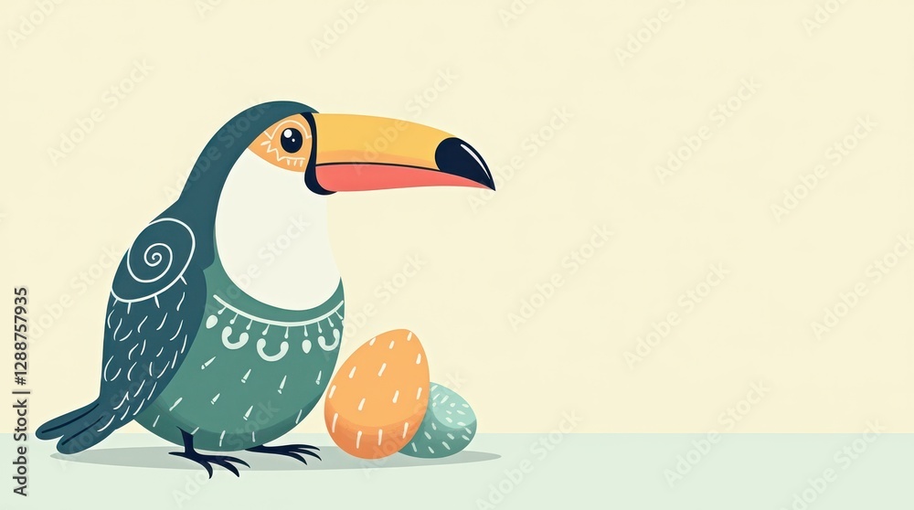 Obraz premium Cute minimal easter egg animal illustration pastel colors page design whimsical environment nature concept