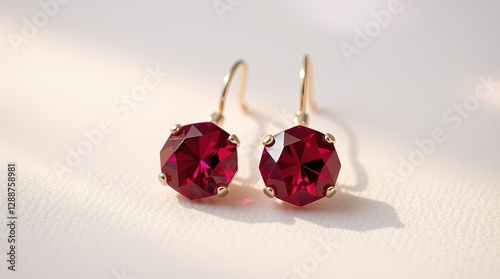 Ruby stud earrings on white background for jewelry catalogs, e-commerce, and fashion blogs photo