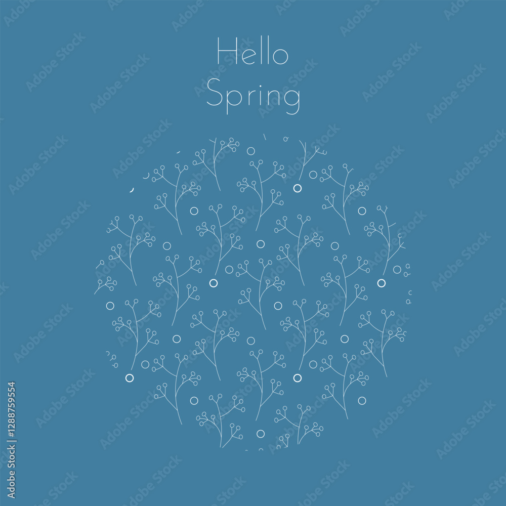 Botanical floral vector background depicting pattern of white line-drawn flowers against dark blue square for spring Botanical floral vector background depicting pattern of white line-drawn flowers against dark blue square for spring