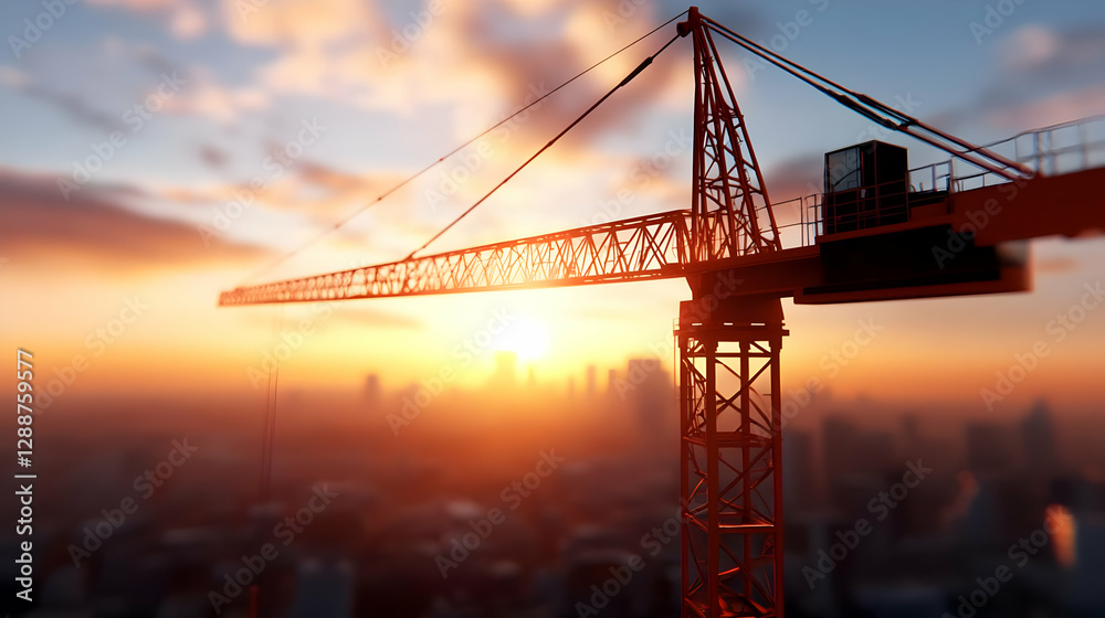 A vibrant construction crane silhouetted against a stunning sunset, symbolizing progress and development in urban landscapes. A vibrant construction crane silhouetted against a stunning sunset, symbolizing progress and development in urban landscapes.