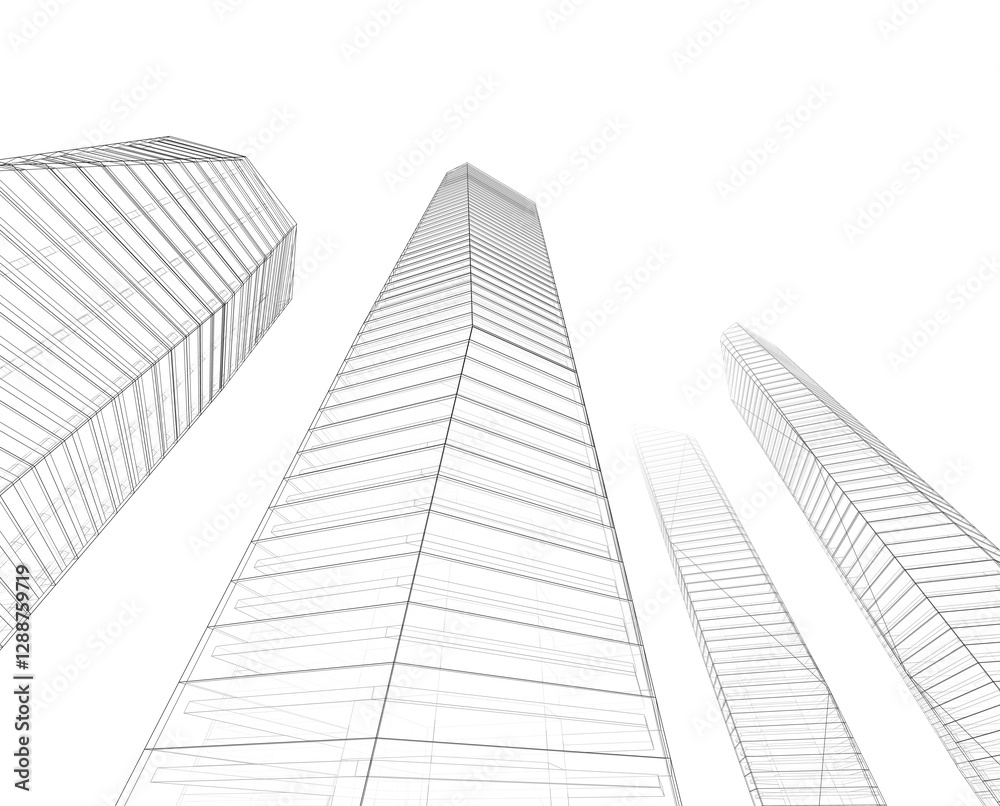modern office buildings 3d drawing
