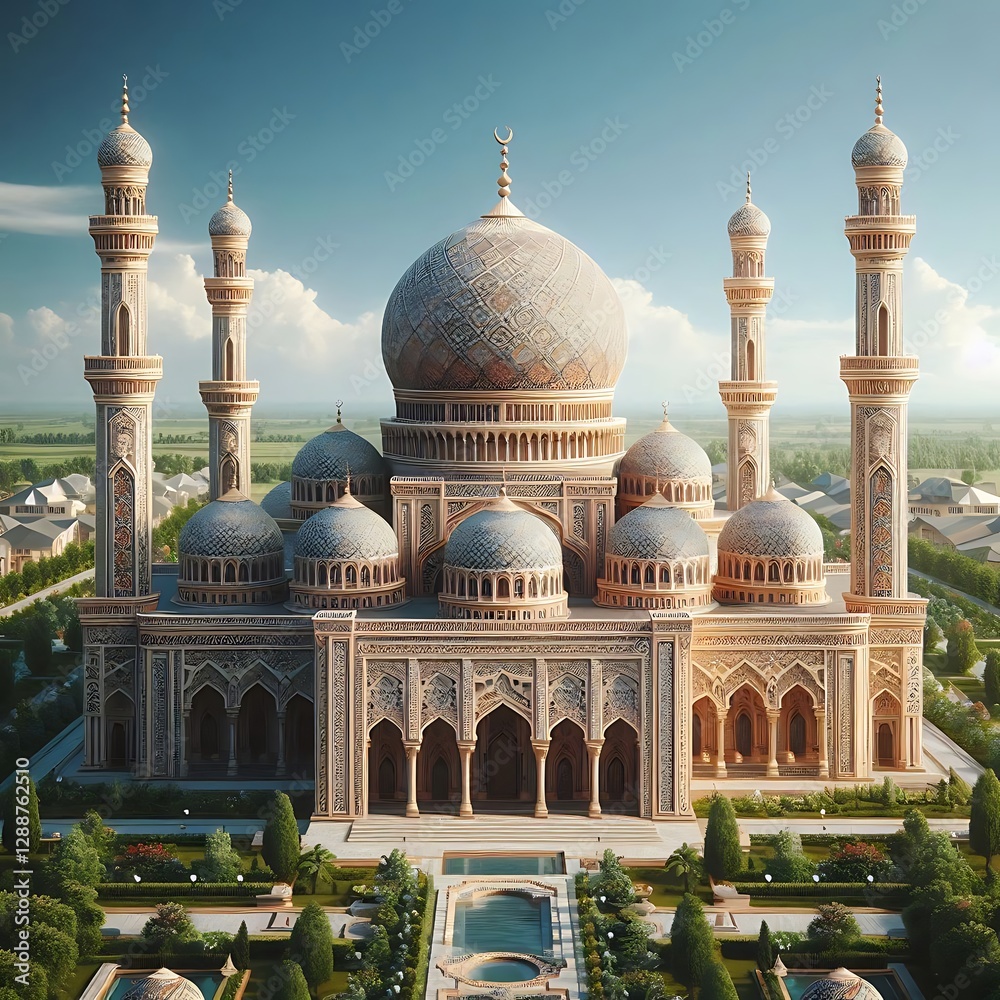 Obraz premium Grand Mosque Rendering Futuristic Mosque Design Grand Mosque 3D Render