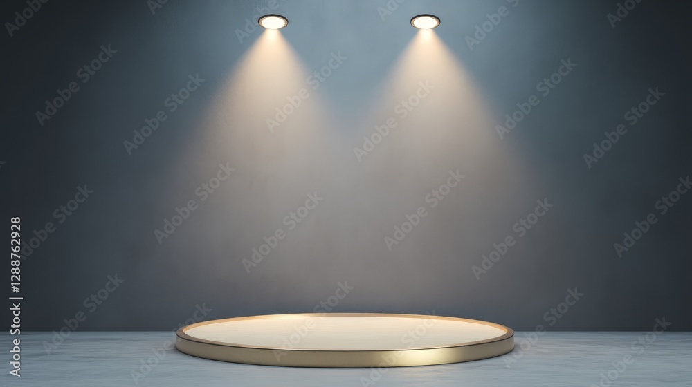 Obraz premium Spotlight Stage Golden Platform Under Warm Light, Display , Product