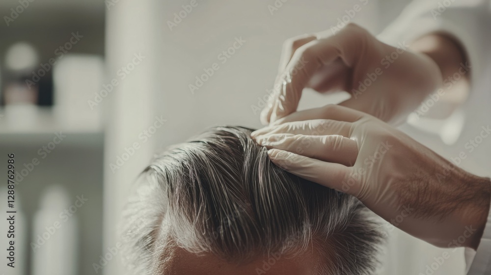 Fototapeta premium Hair restoration procedure in a cozy wellness center. Featuring rejuvenating treatments and expert care