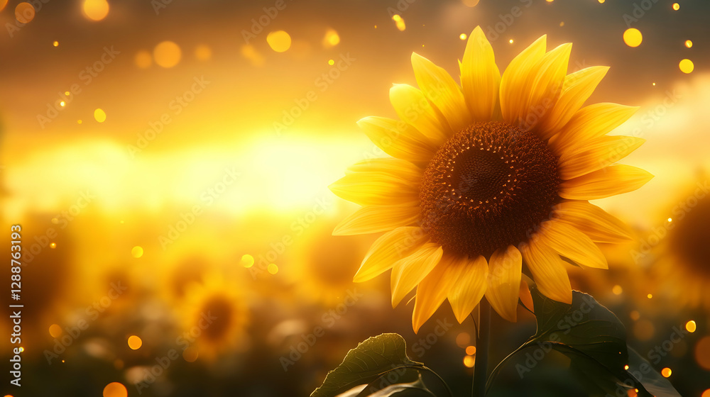 Fototapeta premium A vibrant sunflower stands tall against a glowing sunset, embodying warmth, beauty, and the essence of a summer day.