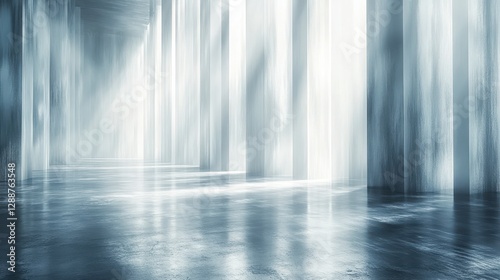 Vertical light shines down on a concrete interior space