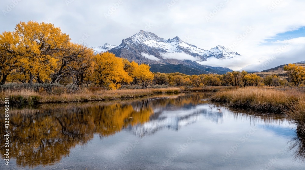 Fototapeta premium Autumn reflection mountains calm water