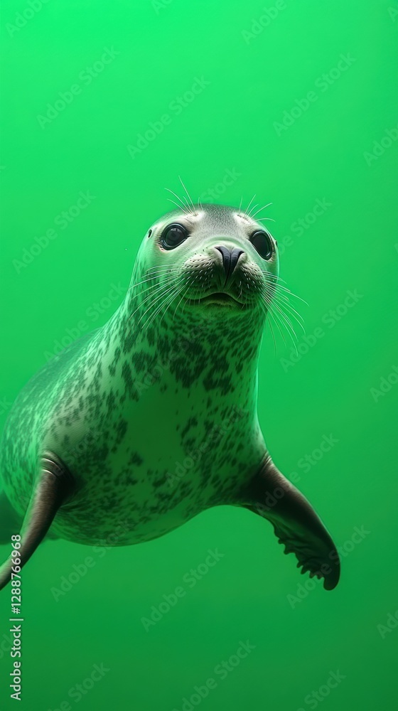 Underwater portrait of a playful harbor seal with curious eyes Underwater portrait of a playful harbor seal with curious eyes