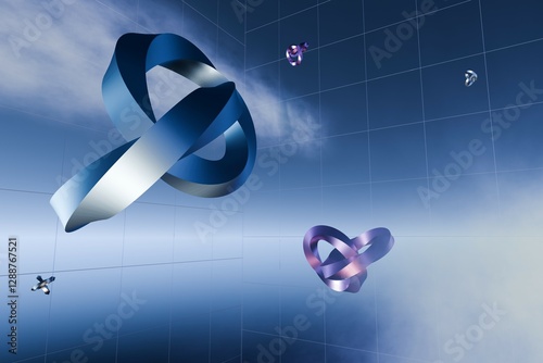 3d render of abstratc metallic rings in sky