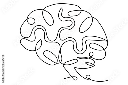 Human brain Continuous single line drawing of Vector illustration on a white background

