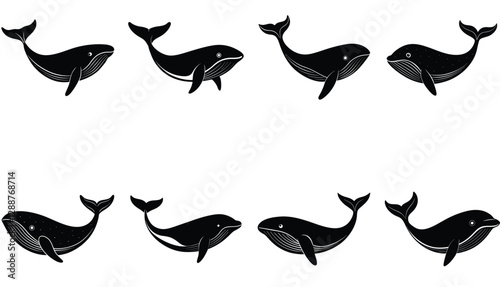 Whale icon. Whale vector shilhouette bundle. Whale set icon.